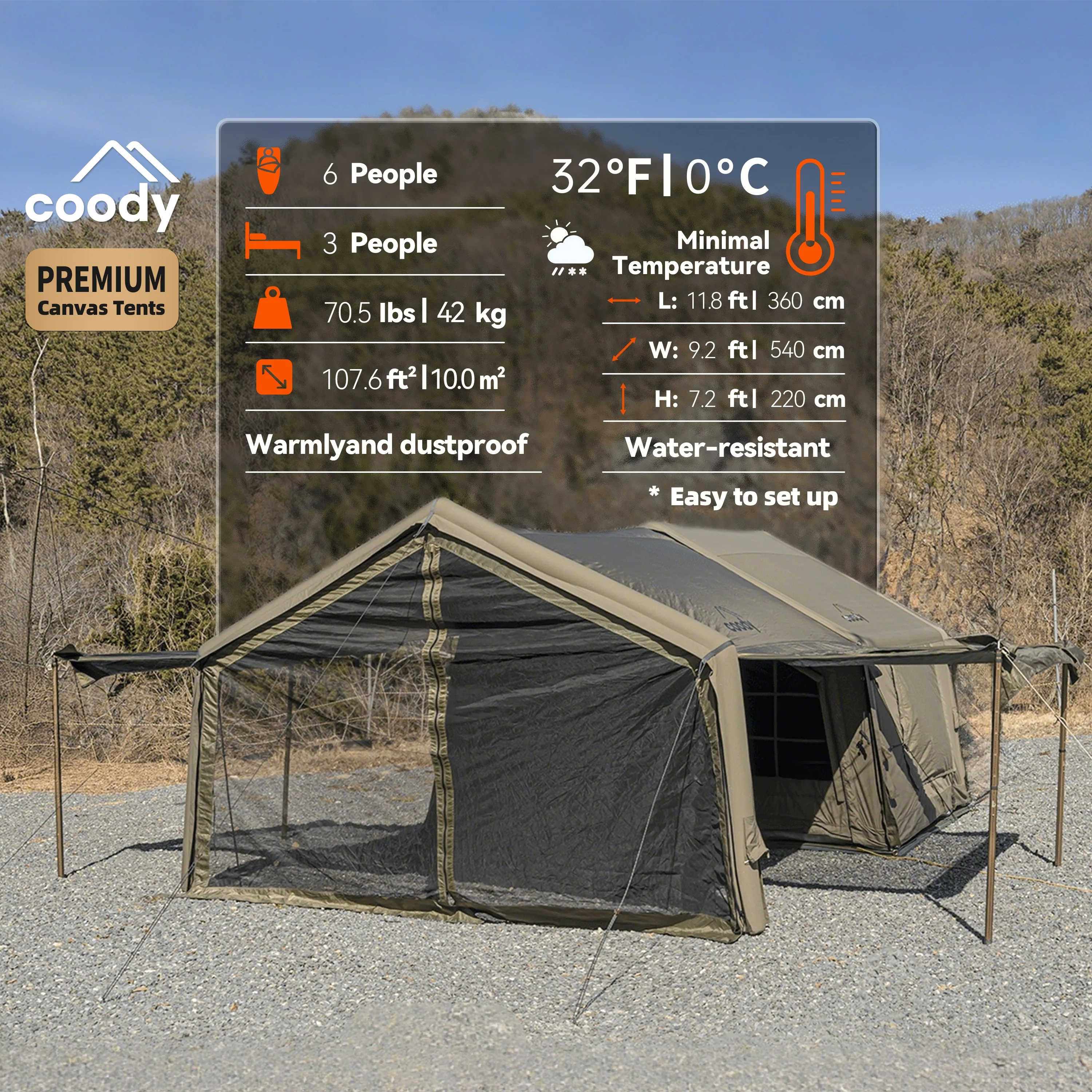 

Надувная палатка-тент Coody 10.0+ Army Green для семейного кемпинга, портативная, складная, для активного отдыха