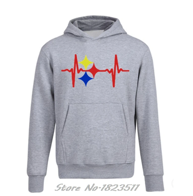 New Fashion Men Fleece Hoody Sweatshirt Steelers Heart Beat Design Hoodie Hip Hop Jacket Tops Harajuku Streetwear