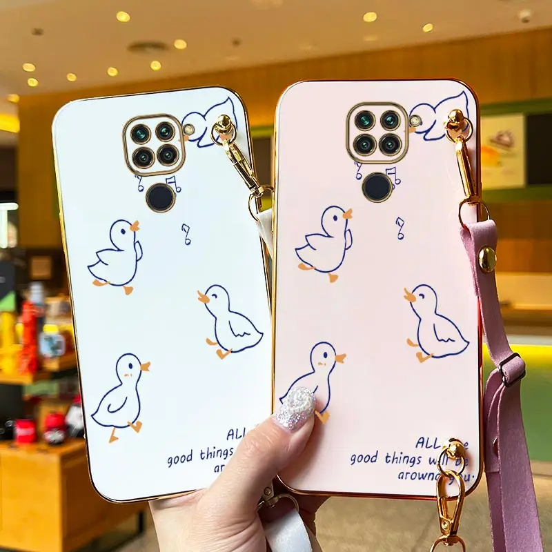 Singing Duck Lanyard Plating Phone Case For Xiaomi Redmi Note 9 9T 9Pro 8 8Pro 8T 11Pro 10S 11 10Pro 11SE 10 11EPro 11TPro Cover