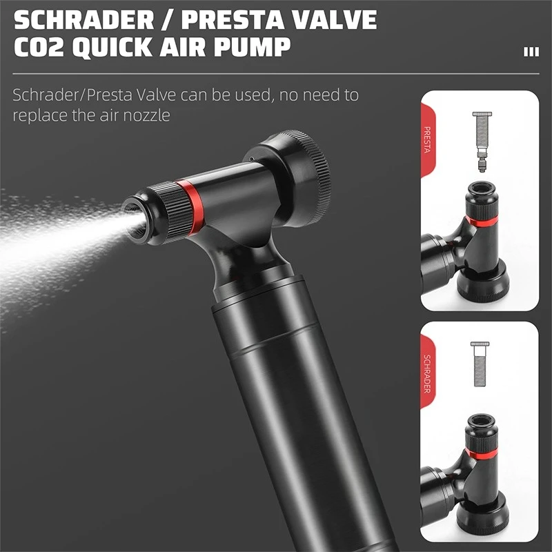 

Мини-велосипедный насос CO2 с манометром, универсальный клапан Presta Schrader, металлический корпус для аварийного ремонта езды на велосипеде