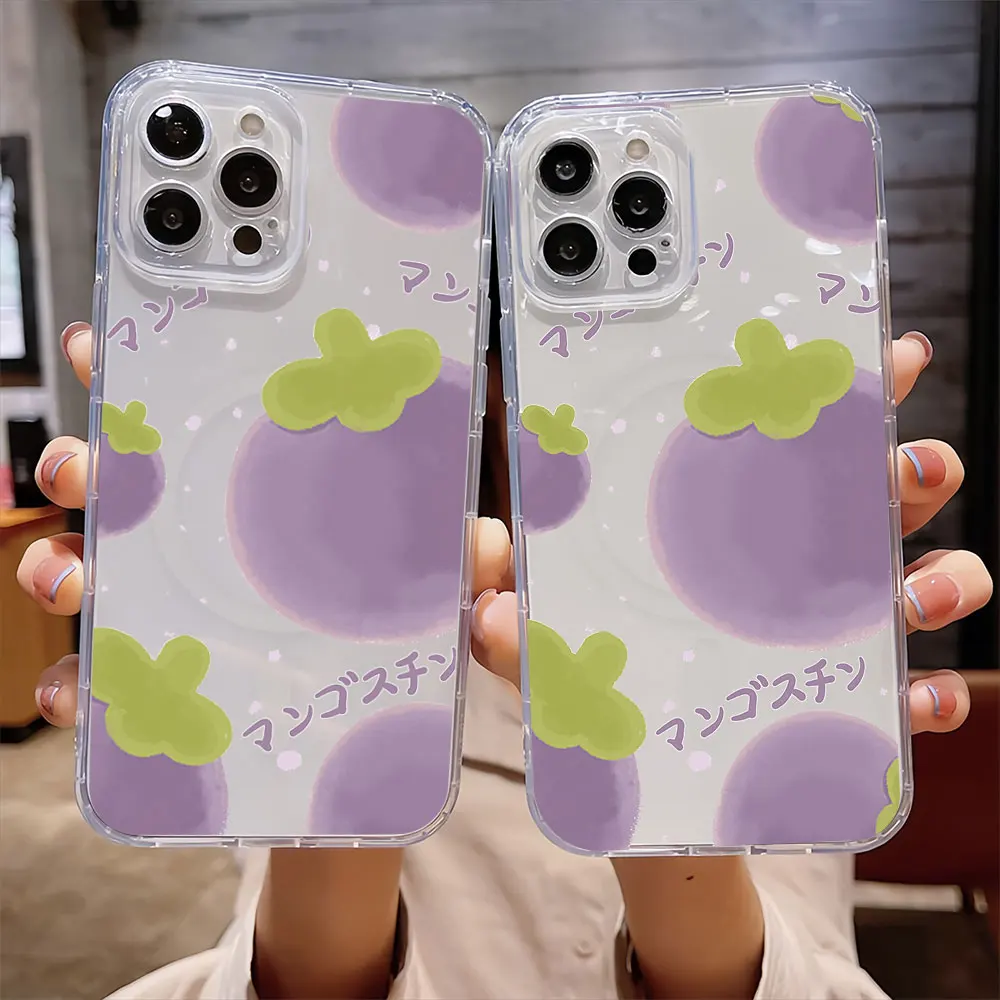 Cute Vegetable Eggplant For IPhone 15 14 13 12 11 Pro Max Plus Transparent Magnetic Suction Phone Case