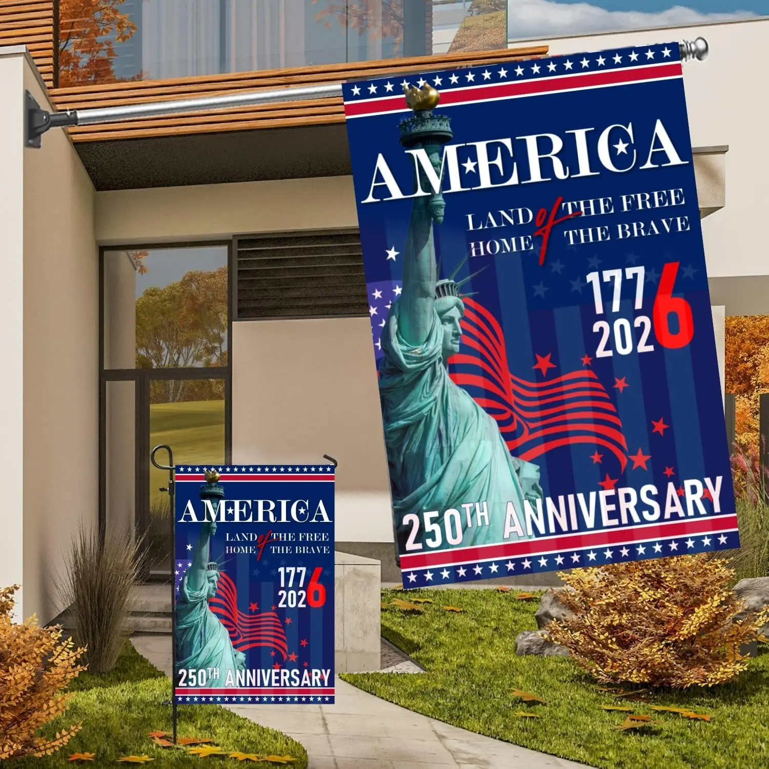 250th Anniversary American House Flags 28X40Inch, Double Sided 3Ply, 1776 2026 Statue of Liberty Flag,250th Birthday Banner, ZZM