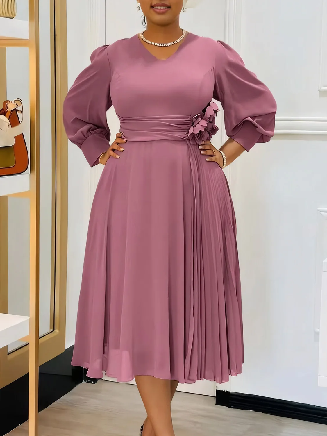 

Elegant Solid Color A-Line Skirt plus Size Dress Spring Fashion 2025 Trendy Garment for Women