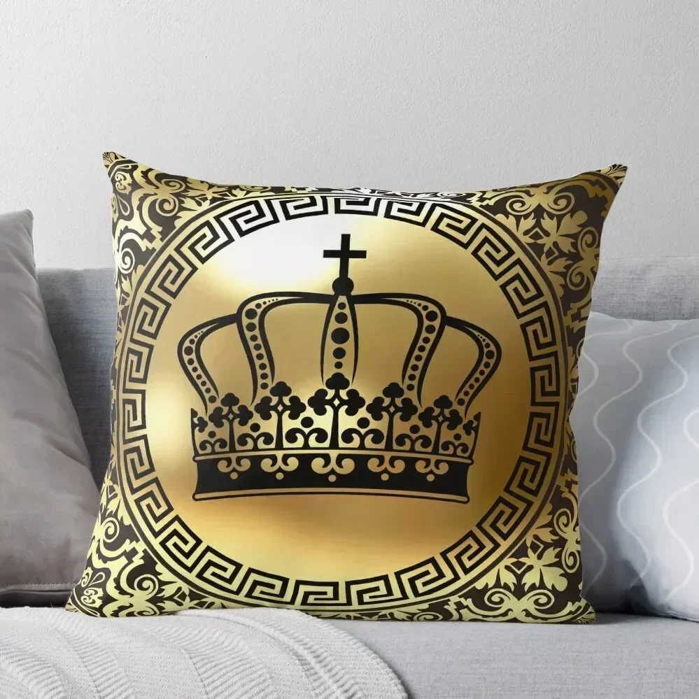 

Ornate Baroque Crown Black Gold Greek Key Throw Pillow luxury sofa pillows Cusions Cover Anime Cushions Cover pillow