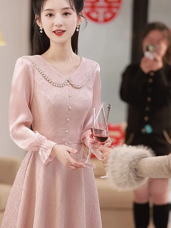 

Ele Princ Sle Evening Gown Women's High-End 8th Birthday Host Dr Luxury A-Line Skirt Long Sve Mid-Waist