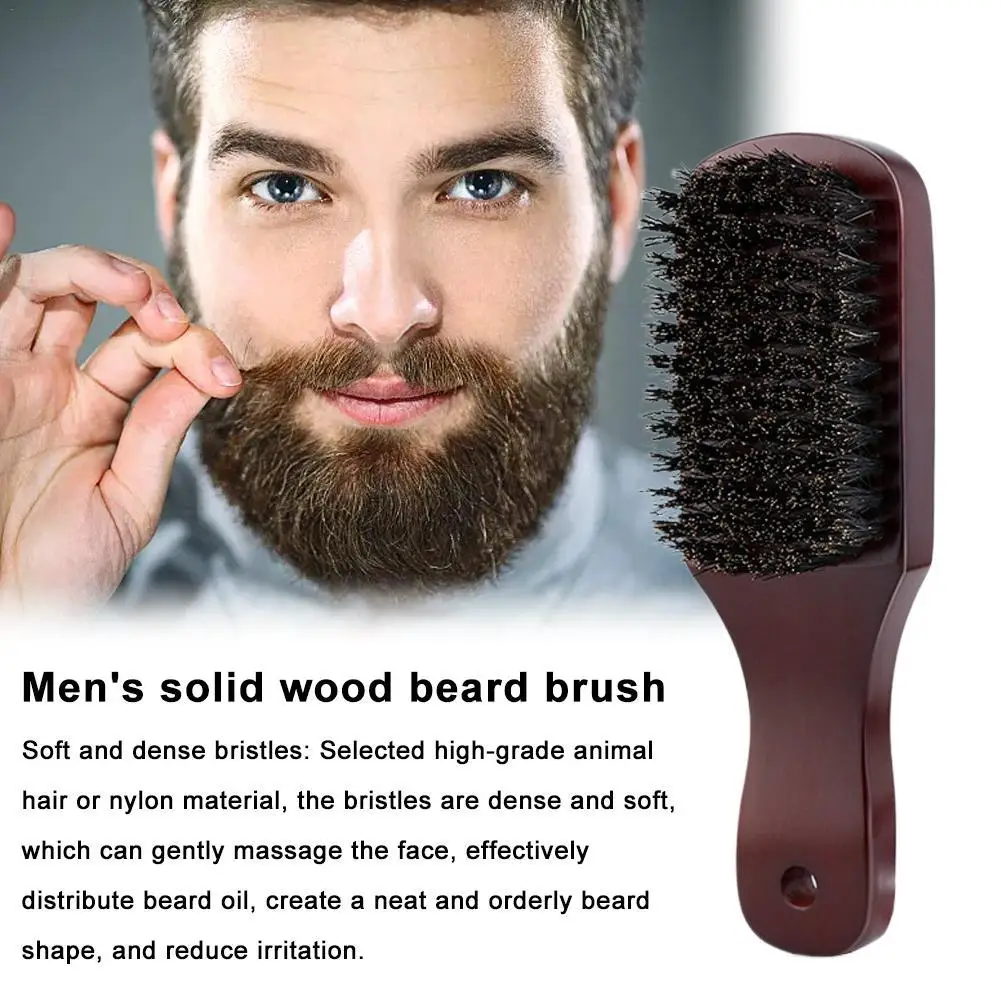 Men Beard Brush Wood Handle Boar Bristle Moustache Cleaning Brush Hairdressing Anti Static Barber Hair Styling Comb Tool