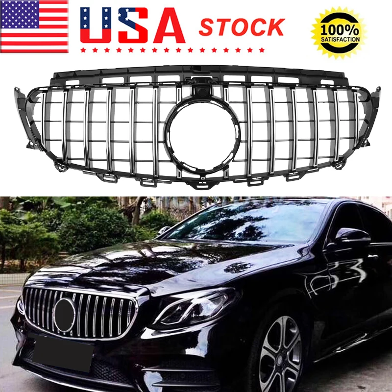

GT Style Front Bumper Grill Assembly Compatible with 2016-2019 Mercedes Benz E Class W213 C238 Racing Grills Chrome with Black