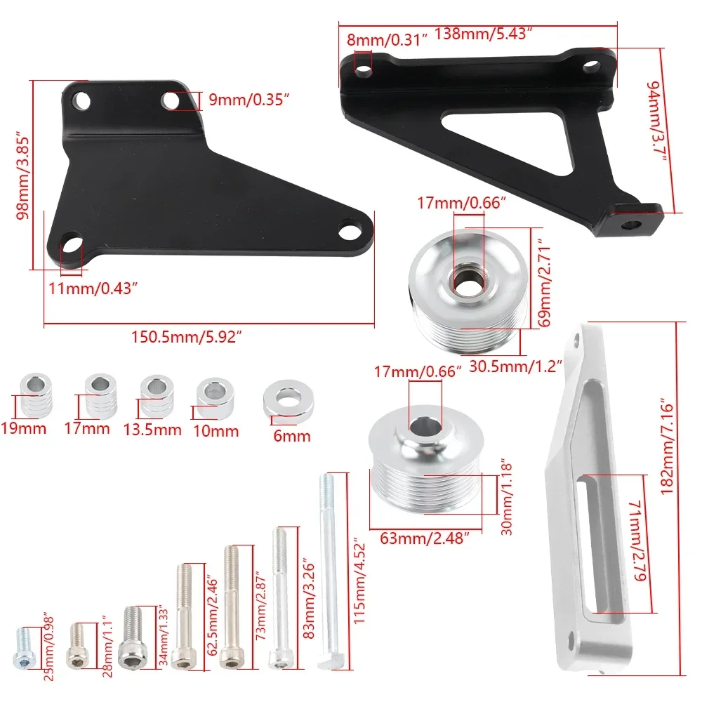 A/C & P/S Eliminator Delete Pulley Kit For Honda Acura K20 K24 Engines K Series EDA019-SL