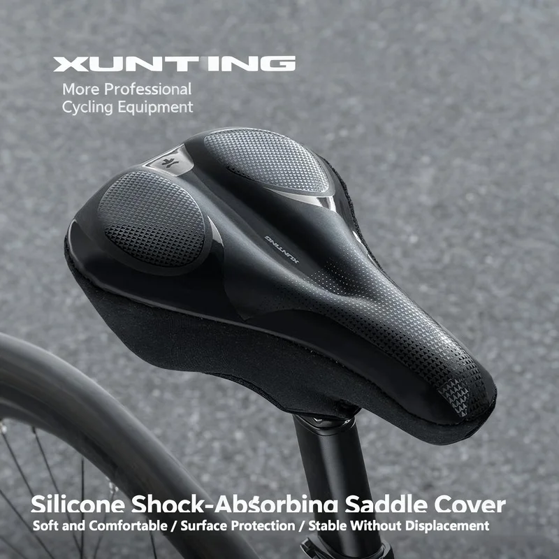 XUNTING Shockproof Silicone Bike Saddle Cover PU Leather Soft Breathable Cushion for Road MTB Bicycle Seat