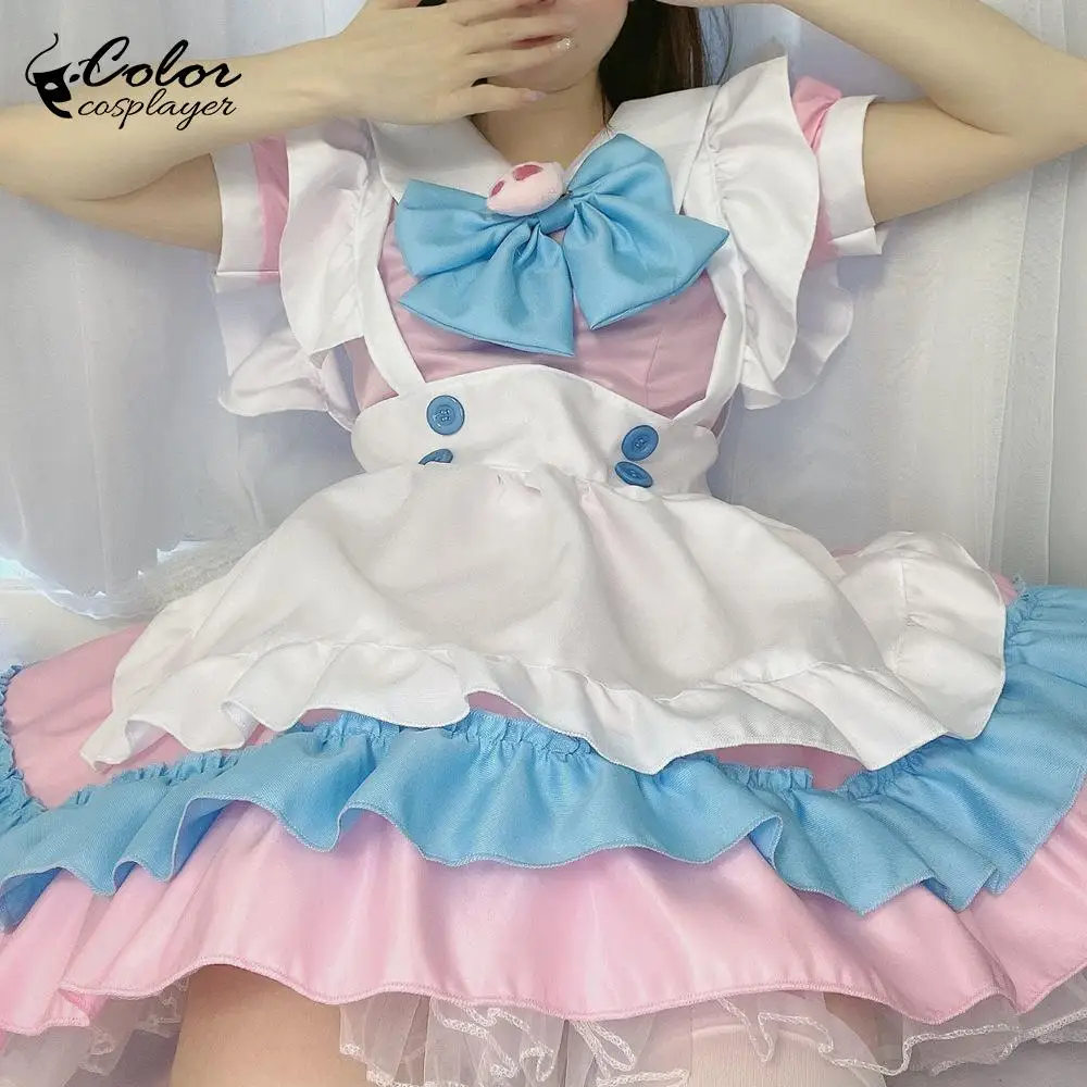 

Kawaii Anime Lolita Pink Women Maid Cosplay Costume Short Sleeve Retro Dress Cute Japanese Uniform French Style Butler Outfit