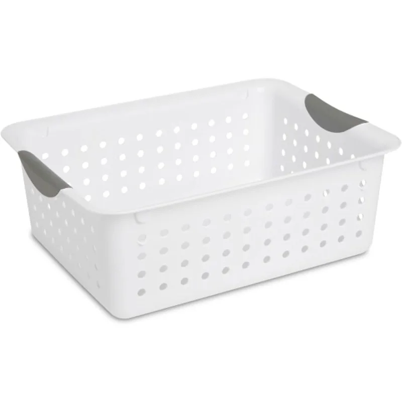 6-Pack Plastic Ultra Basket Storage Bins, Medium Organizing Box, White