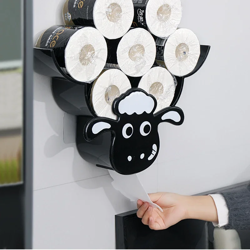 2024NEW Cute Sheep Animal Wall Mount Roll Paper Holder Art Sculpture Sloth Toilet Bathroom Tissue Rack Storage Shelf Home Decor