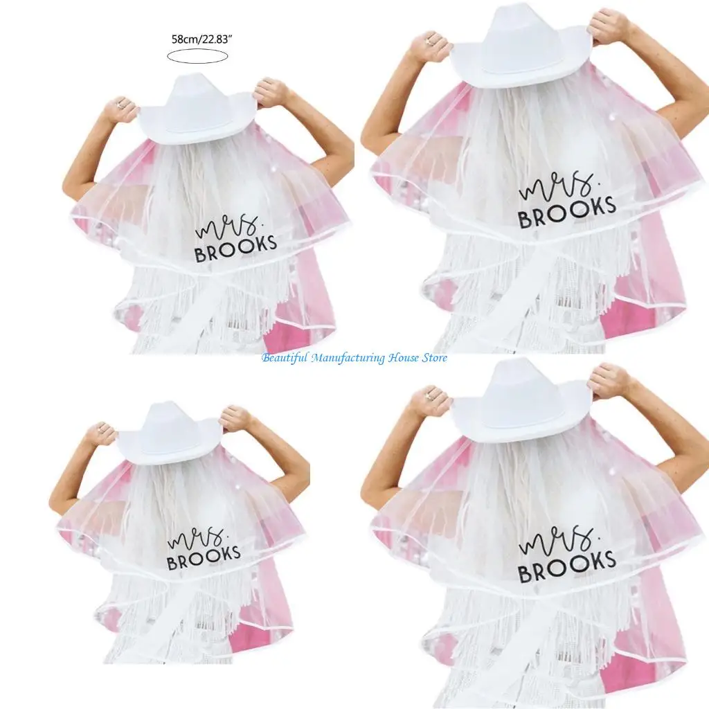

E56A Bride Cowgirl Hat and Veil Western Wedding Decorations Accessory Cowboy Hat