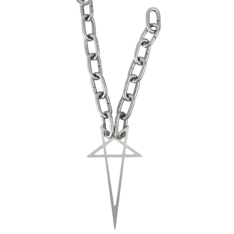 Q0KE Pentagramm Halskette für Frauen Punk Rock Twist Silber Farbe Klobigen Dicken Schloss Choker Kette Halsketten Partei