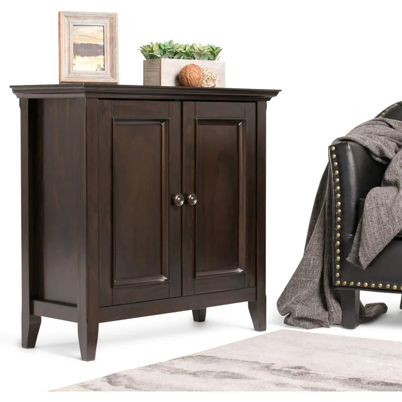 Amherst SOLID WOOD 32 inch Wide Transitional Low Storage Cabinet in Hickory Brown for the Living Room, Entryway and Family