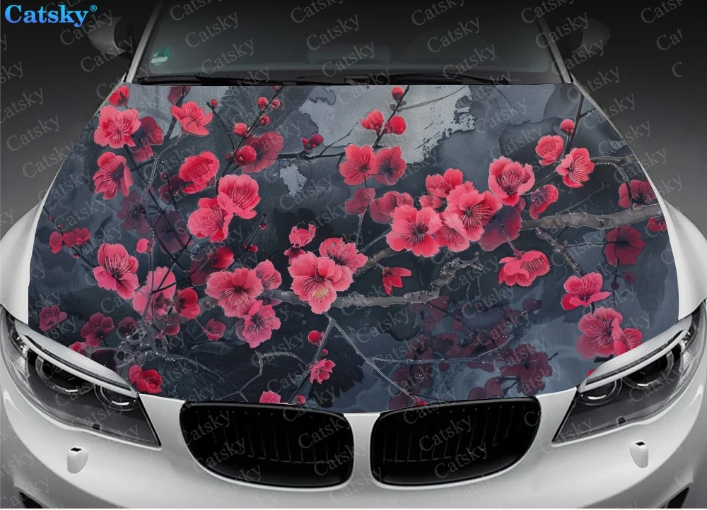 Tree Branch with Flowers Car Hood Decal Stickers Wrap Vinyl Film Engine Cover Decals Sticker Car Hood Protective Film