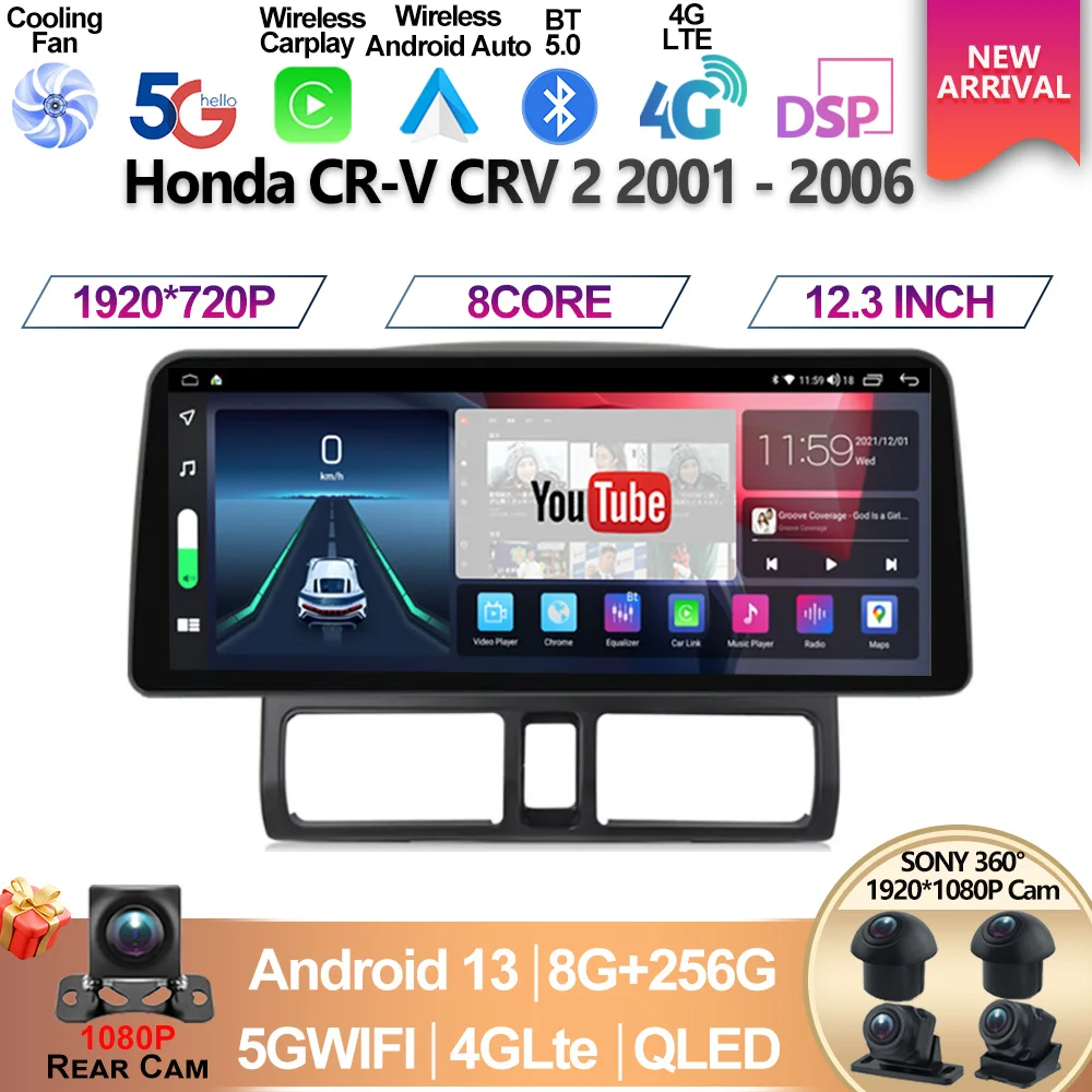 

12.3 Inch for Honda CR-V CRV 2 2001 - 2006 Android 13 Auto Multimedia Video Player Car Radio GPS Navigation QLED Screen Carplay