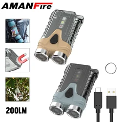 Amanfire V326 LED Keychain Flashlight 250LM 7Modes Mini Torch Type-C Recharge Pocket Lantern Outdoor Work Light IP65 KeyLight