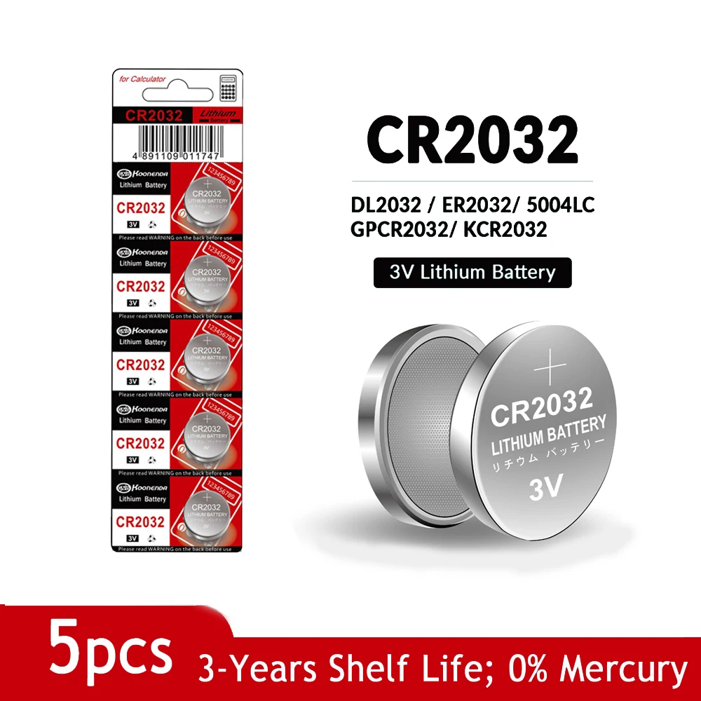 5pcs Cr2032 Cr 2032 Battery 3V Lithium Battery For Watch Computer Remote Control Calculator Button Cell Coin Battery