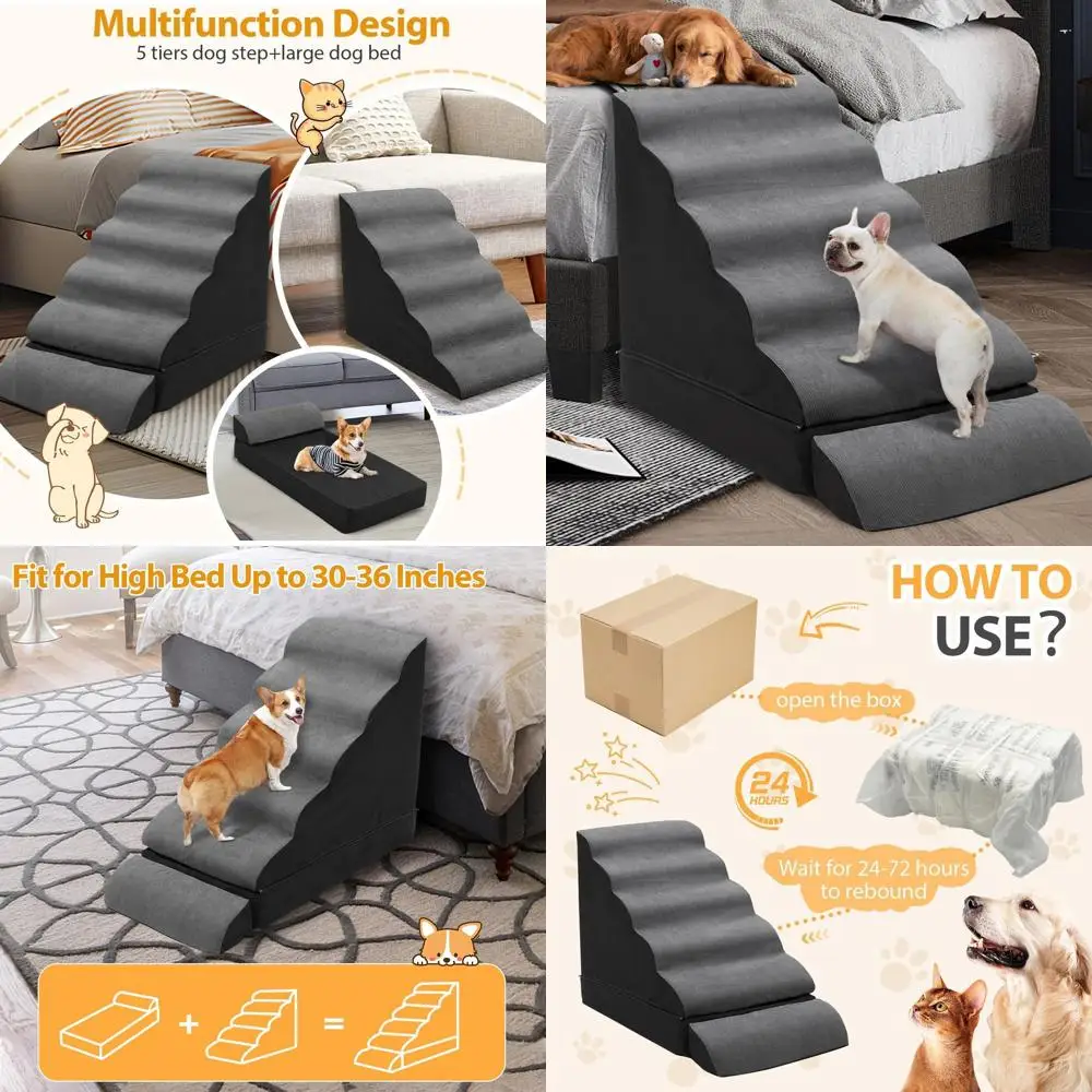 

6-ступенчатая пенопластовая лестница для собак, высота 30, нескользящая, темно-серая, для маленьких собак и старших домашних животных