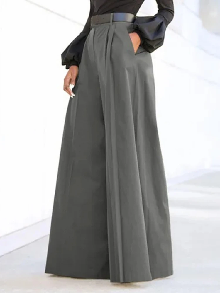 

Lemongor 2025 New Women's Suit Pants Fashion Solid Color Loose Pleated High Waisted Wide Leg Full Length Casual Trousers No Belt