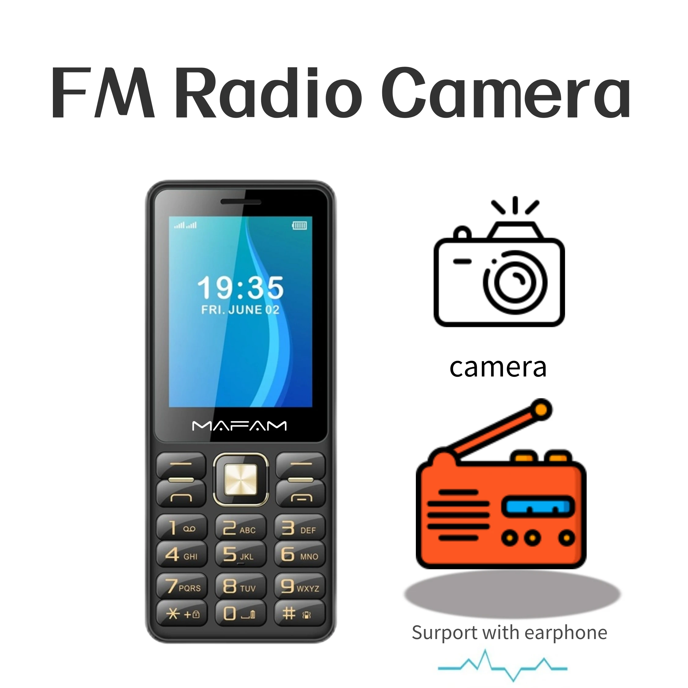 Mafam H7350 2G Classic feature Phone Affordable 2.8" Display Triple SIM Basic Mobile with strong Signal Speed Dial Torch Durable