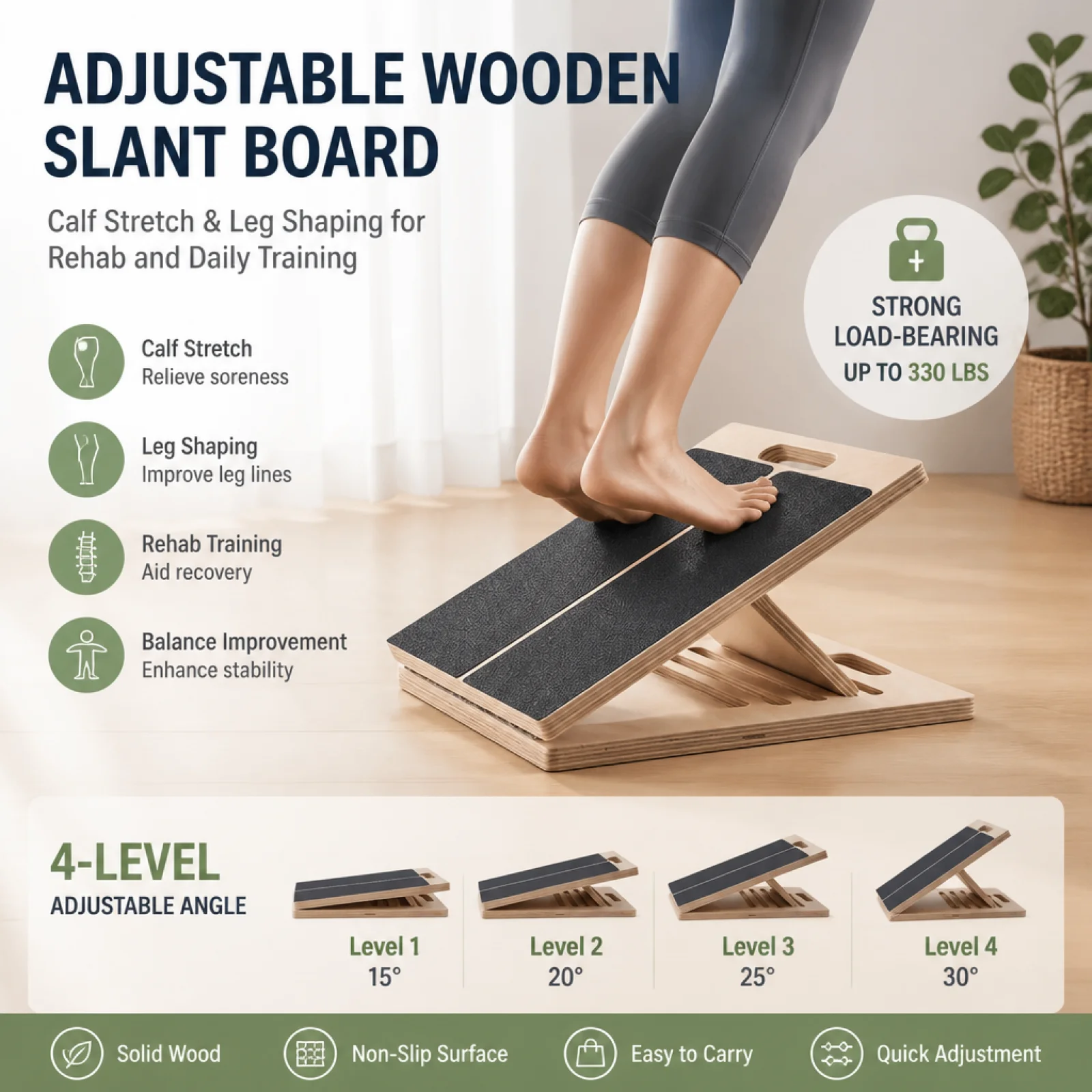 Wooden Slant Board Sturdy Wood Build Wooden Incline Instructor Stretching Incline Board Physical Rehabilitation Fitness Gear