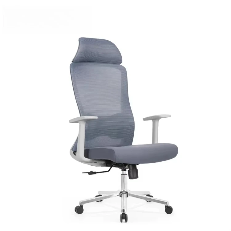 Ergonomic Swivel Staff Chair High Back Office Mesh Chair Adjustable Headrest PU Modern Contemporary Aluminum Base