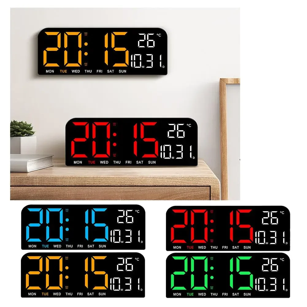 Large Digital Wall Clock Temperature And Date Week Table Mode Night Alarm 12/24H LED Electronic Clock Clock Display Timing