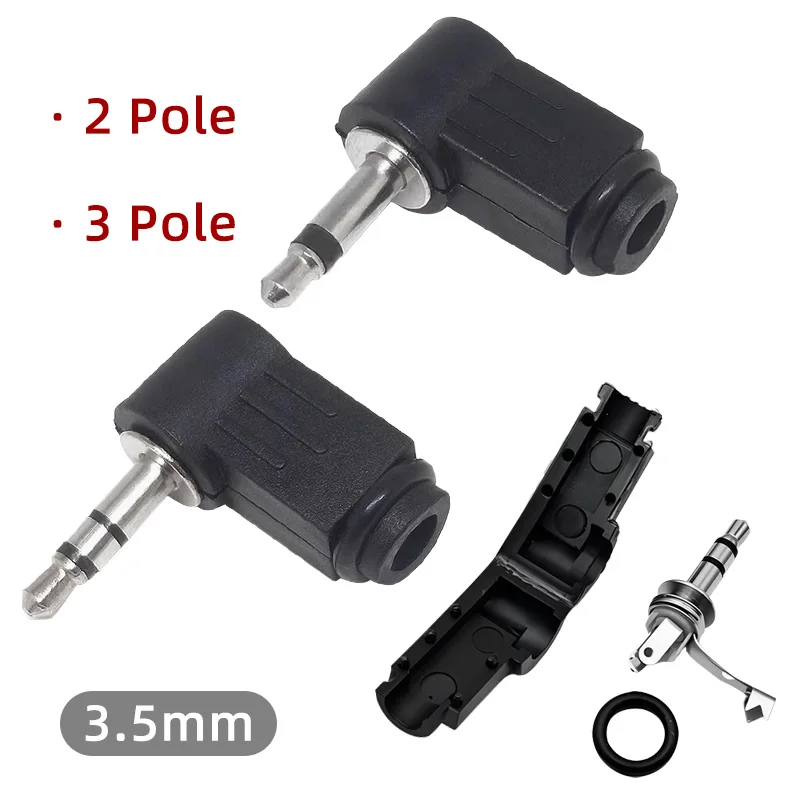 5Pcs 2Pole 3Pole Right Angle Male Plugs 3.5mm Mono Stereo Audio Plug for 3.5mm Headset Jack