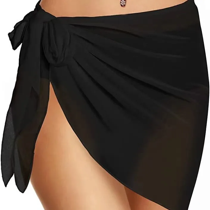 Summer Short Shawl Beach Outdoor Women's Swimsuit Cover up Skirt Half-length Sleeveless Chiffon Wrap Dress Ladies' Tops