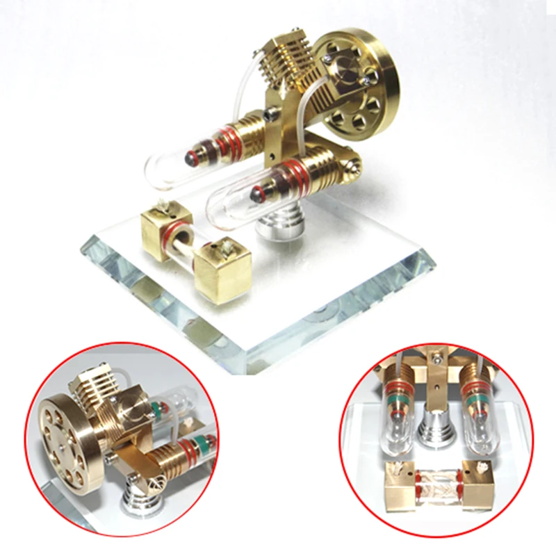 

Two-cylinder Stirling engine model external combustion engine generator mini steam engine model birthday gift