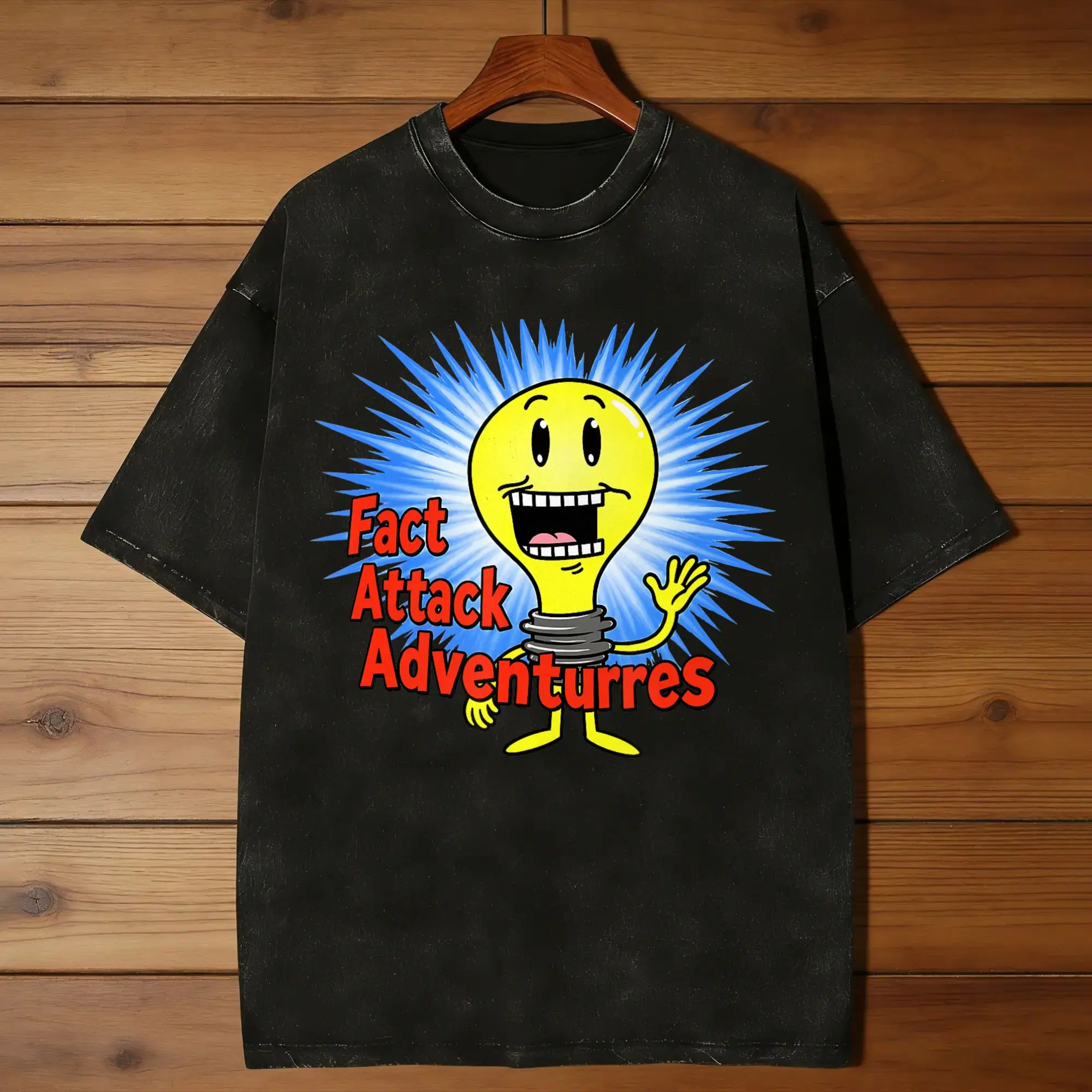 Fact Attack Adventures Washed T Shirt Man  Y2K Basic Cotton T-Shirts Summer O-Neck Trendy Cool Tee Shirt Print Big Size Tops