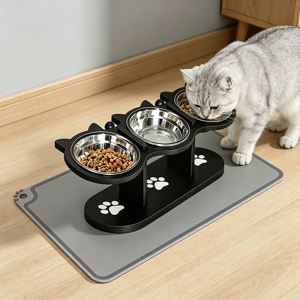 Comedero elevado 3 tazones para gato y perro – Base antideslizante - imagen 4