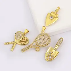 New Design Shovel/Tennis Racket Shiny Crystal Zircon Pendant diy Necklace For Women Handmade Jewelry Making Accessories Supplies