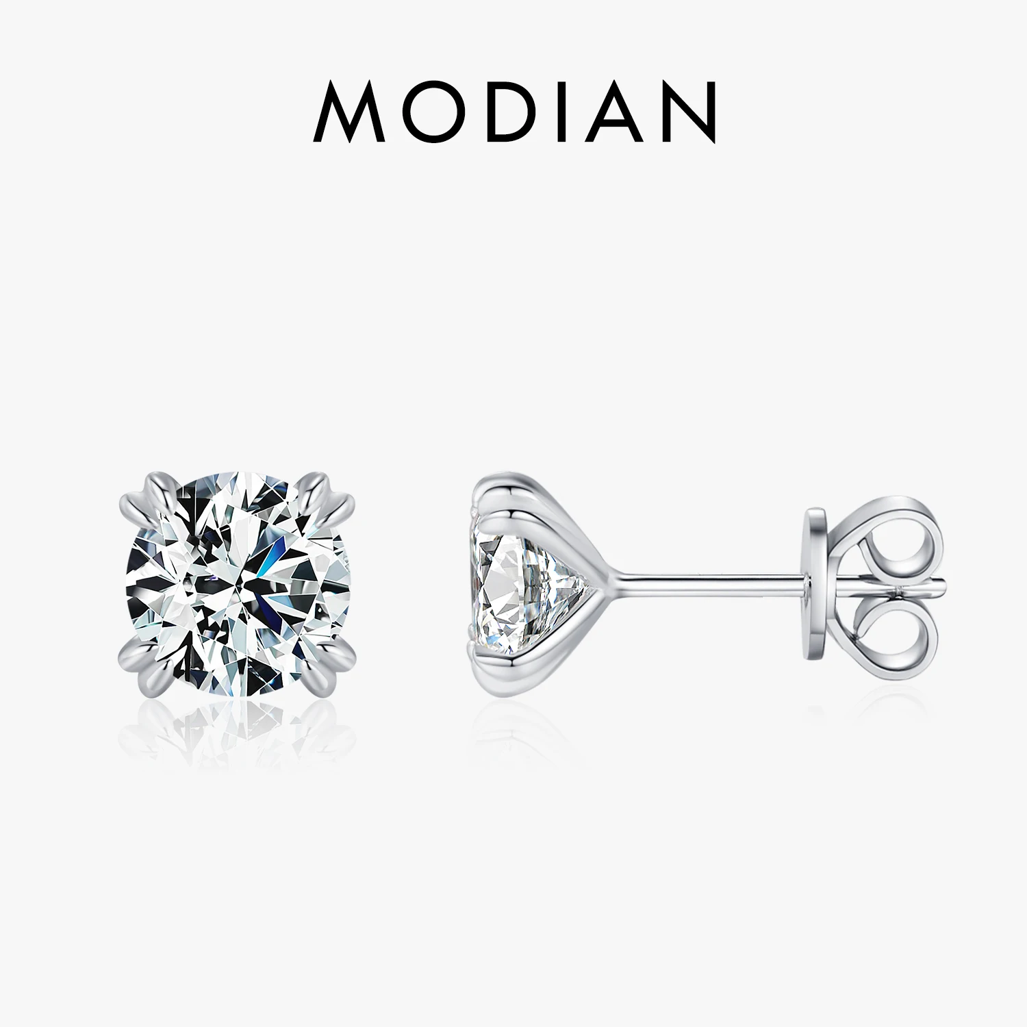 

MODIAN 925 Sterling Silver D Color Moissanite Stud Earrings For Women Classic Round Wedding Engagement Ear Studs Fine Jewelry