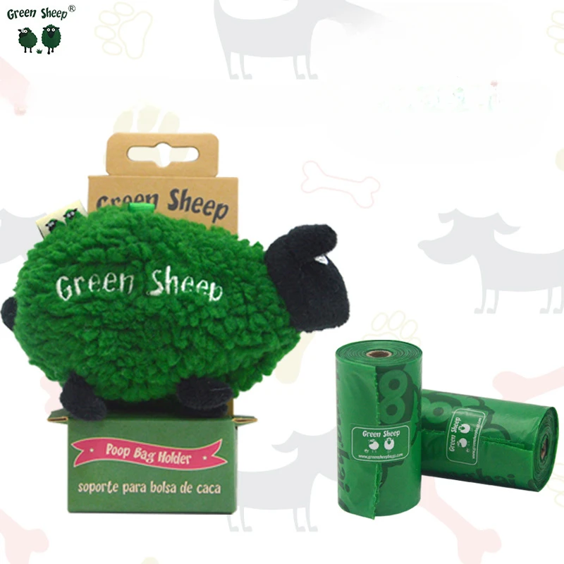 Green Sheep Easy To Carry Pet Bag Distributor Lamb-Shaped Stool Bag Storage Bag Outdoor Available with Hook Pooper Scoopers Bags