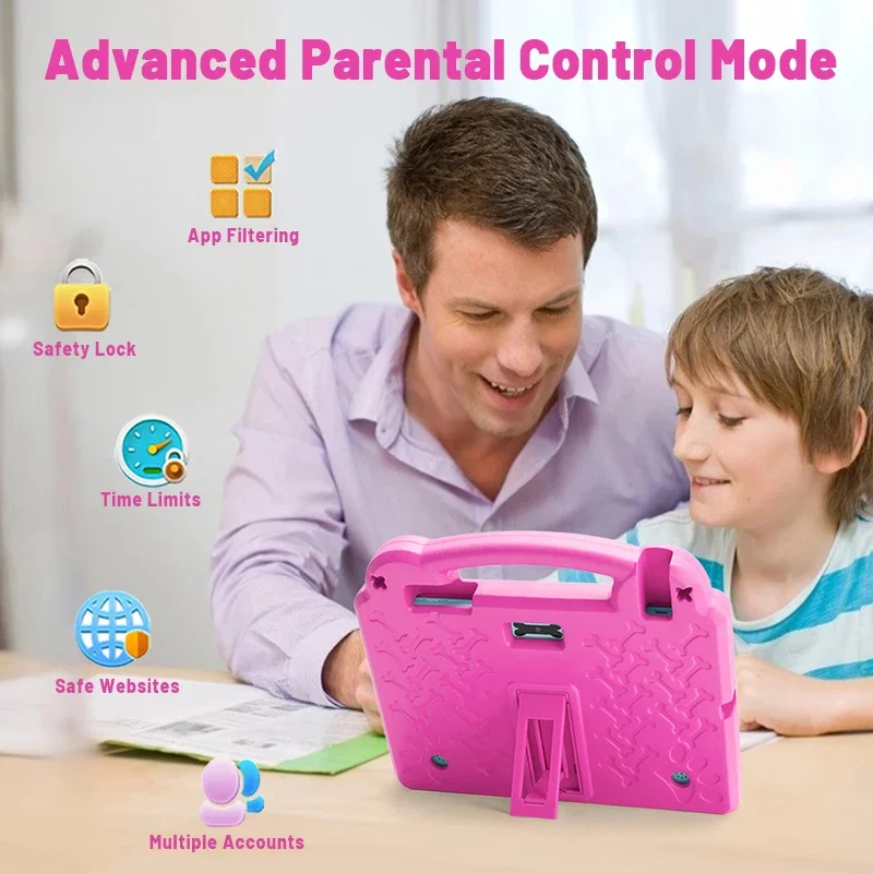 Детский планшет Android 15, планшет 10,1 дюйма для детей с защитным чехлом, восьмиядерный процессор, 8 ГБ, 64 ГБ, 1 ТБ, расширение двойной камеры, родительское управление