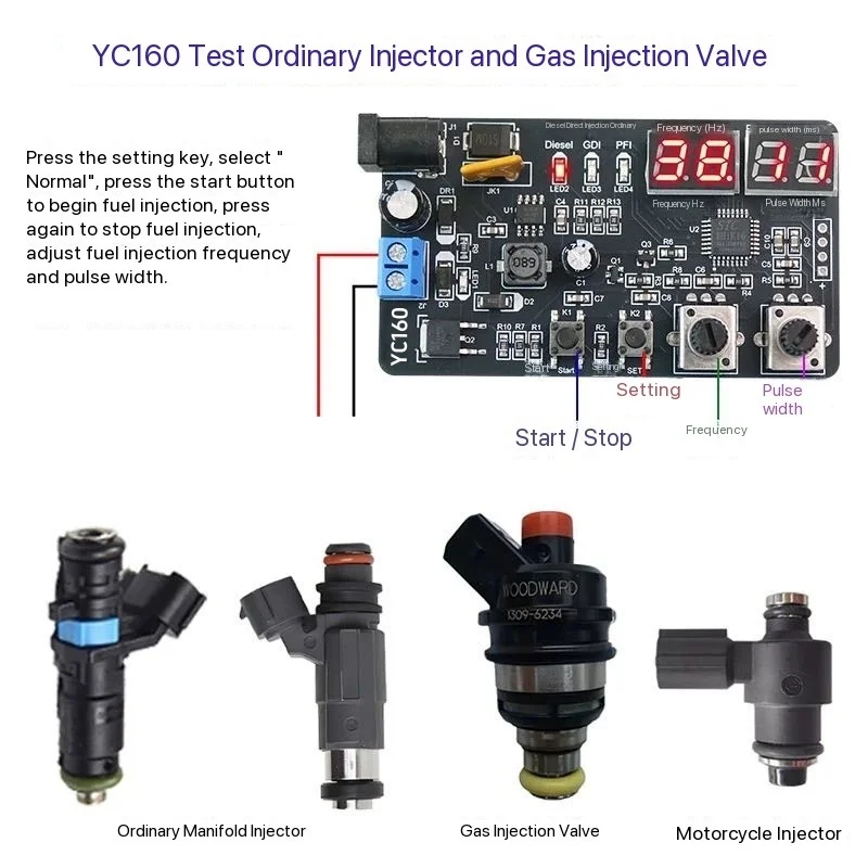 Tester wtryskiwaczy paliwa AM-YC160 typu Simple do samochodów ciężarowych, może testować częstotliwość, szerokość impulsu, 12-24V