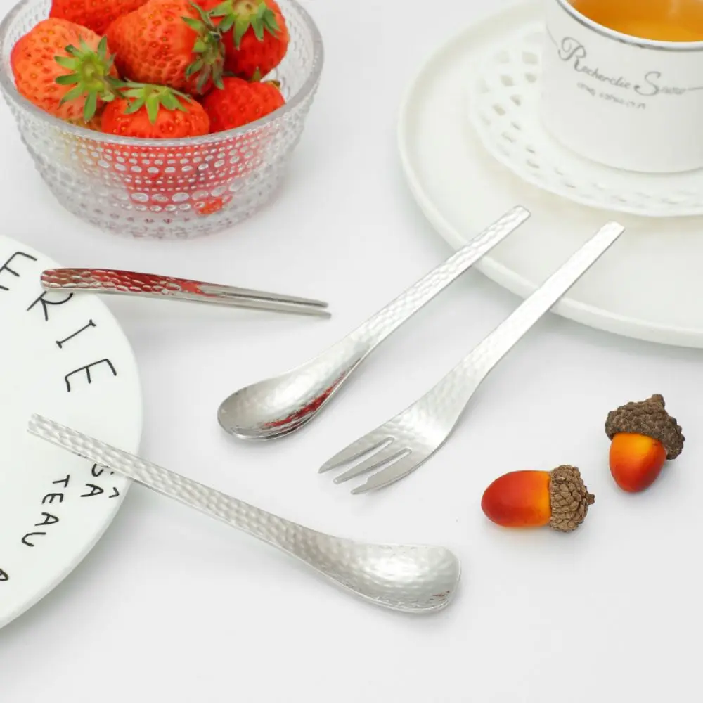 New 304 Stainless Steel Teaspoon Tableware Japanese Style Stirring Spoon Hammer Pattern Design Fruit Fork