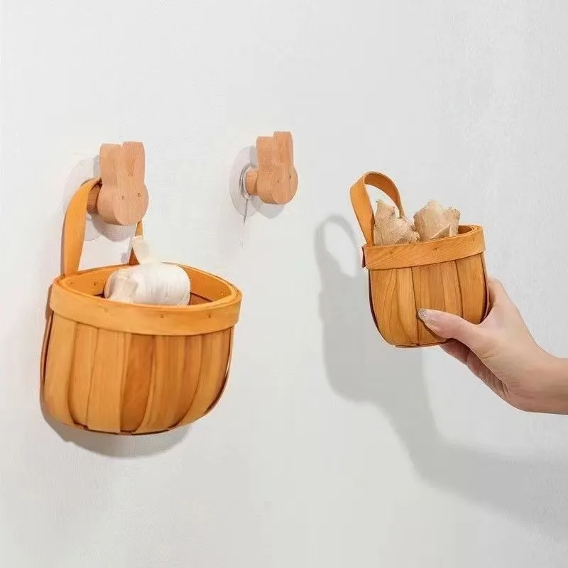 1PC Handmade Woven Storage Basket Wall Mounted Bamboo Basket for Kitchen Ginger Garlic Organizing Decorative Container