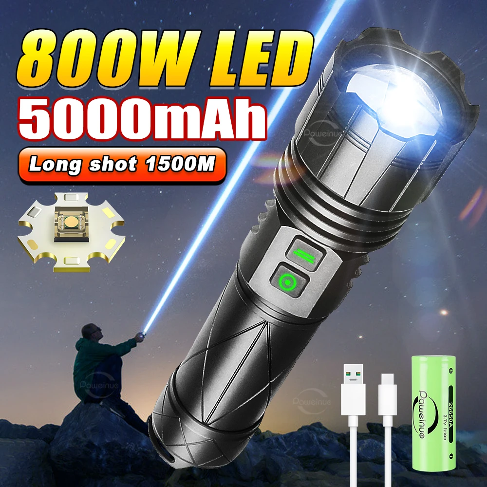 2024 Newest Super Powerful Led Flashlight 26650 Battery Rechargeable Flashlight 1500M Illumination Ultra Powerful Led Torch