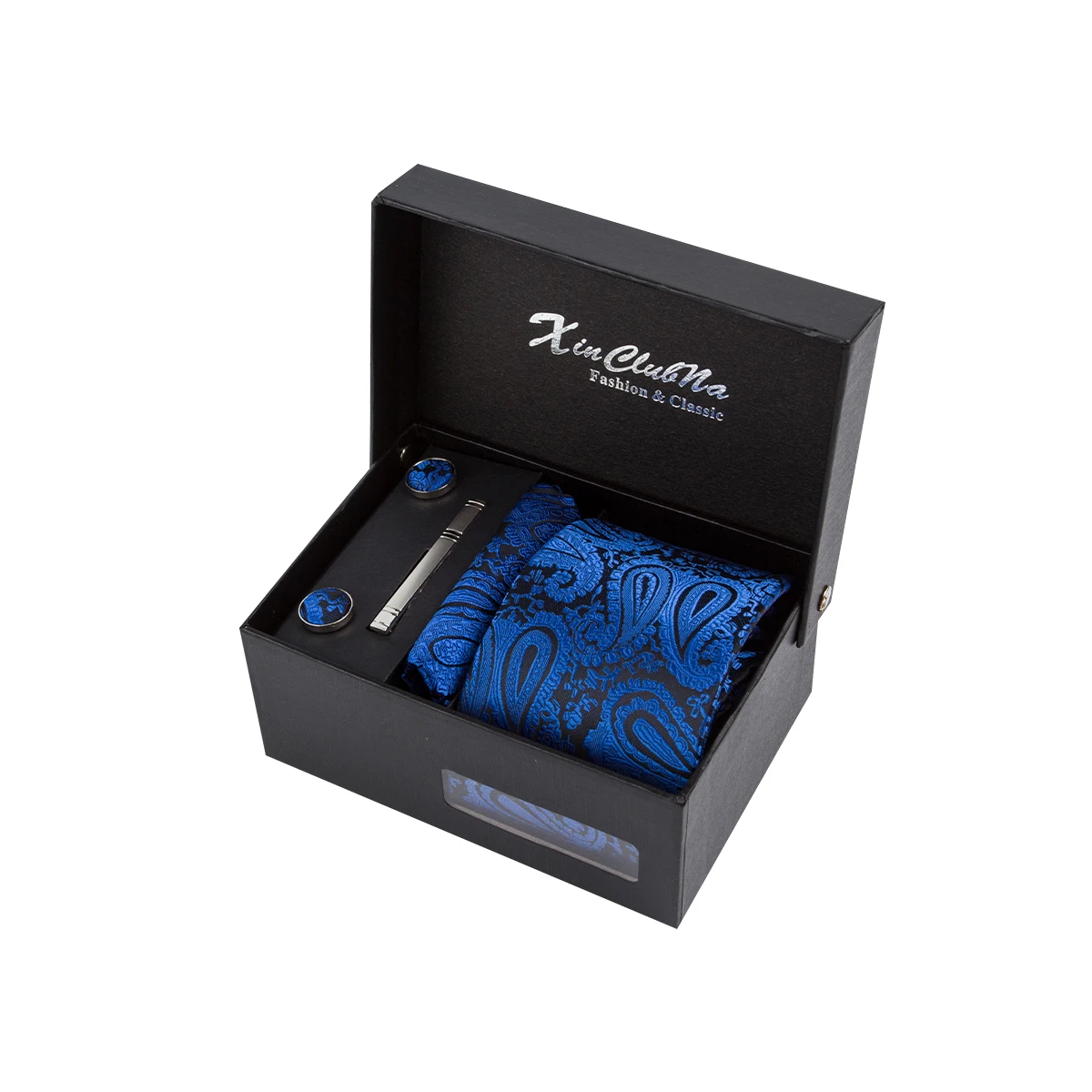 

New Design Paisley Tie Set Gravata Tie Hanky Cufflinks Gift Box Jacquard Woven Neckwear Abraham Lincoln's birthday Royal Blue