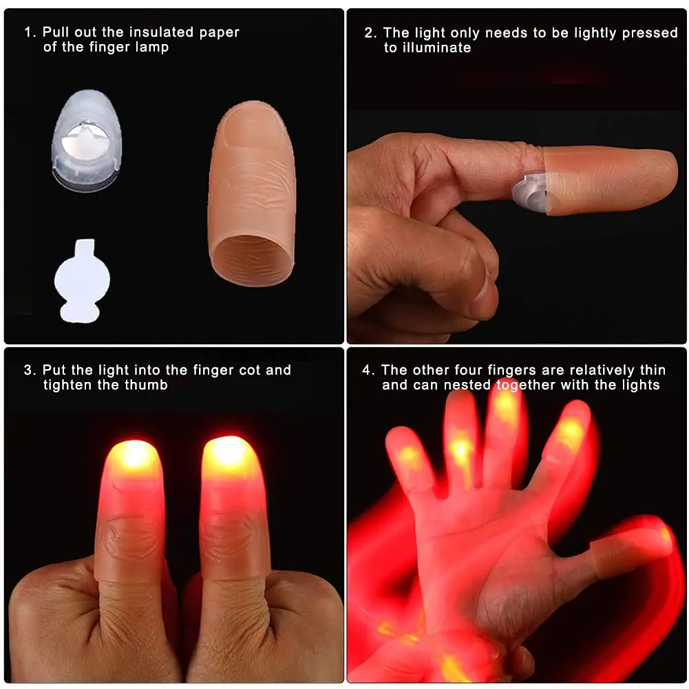 6/4/2Pcs Magic Thumb Light Party Favor Toys Magic Finger Light Flashing Finger Sleeve for Kids Adults Halloween Magic Props Gift