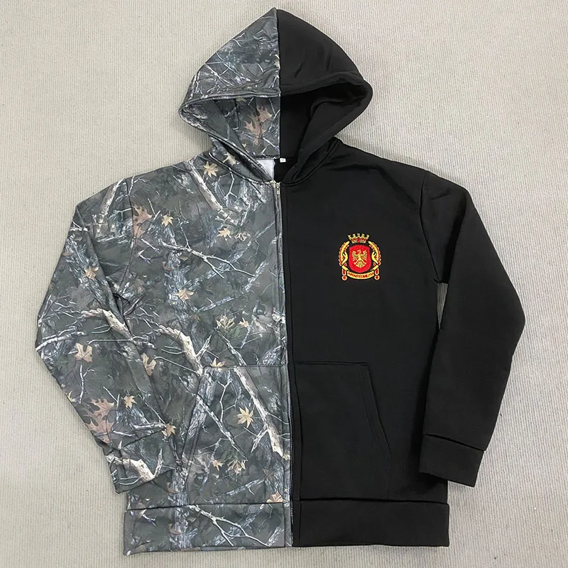 Y2k camo costura logotipo bordado manga longa cardigan hoodie europeu americano moda vintage rua solta moletom casual