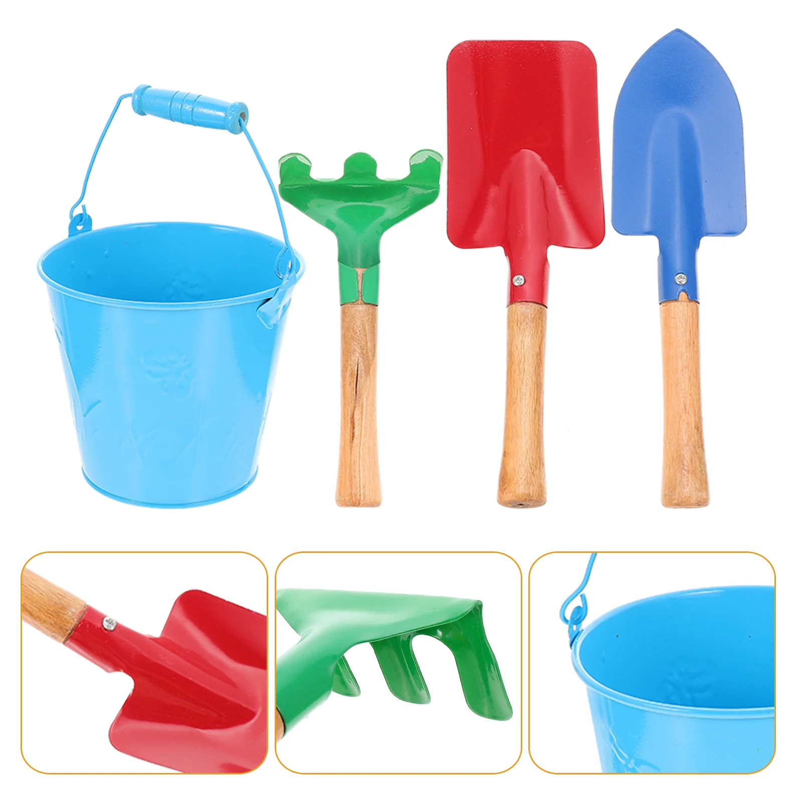 Gardening Kids Tools Children for Metal Barrel Kit Planting Toys Shovels Wood Sand Beach Bucket Toddler Gift Hand