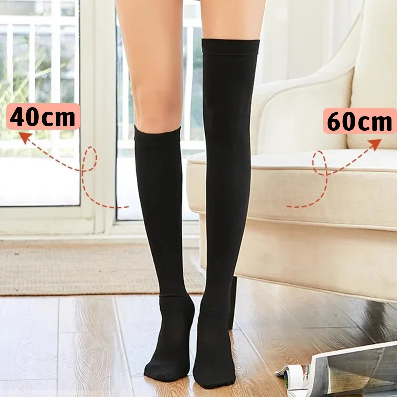 Winter Thicken Velvet Over Knee Socks for Women Warm Thigh High Long Socks Skin Black Plush Thermal Stocking Compression Legging