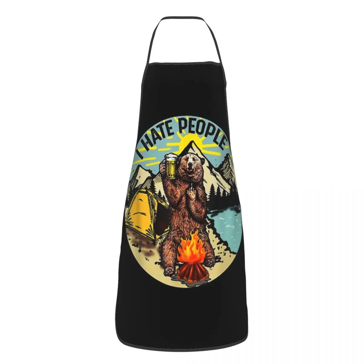 Custom Unisex Bear Camping I Hate People Chef Cooking Baking Apron Men Women Adventure Capmer Tablier Cuisine for Gardening