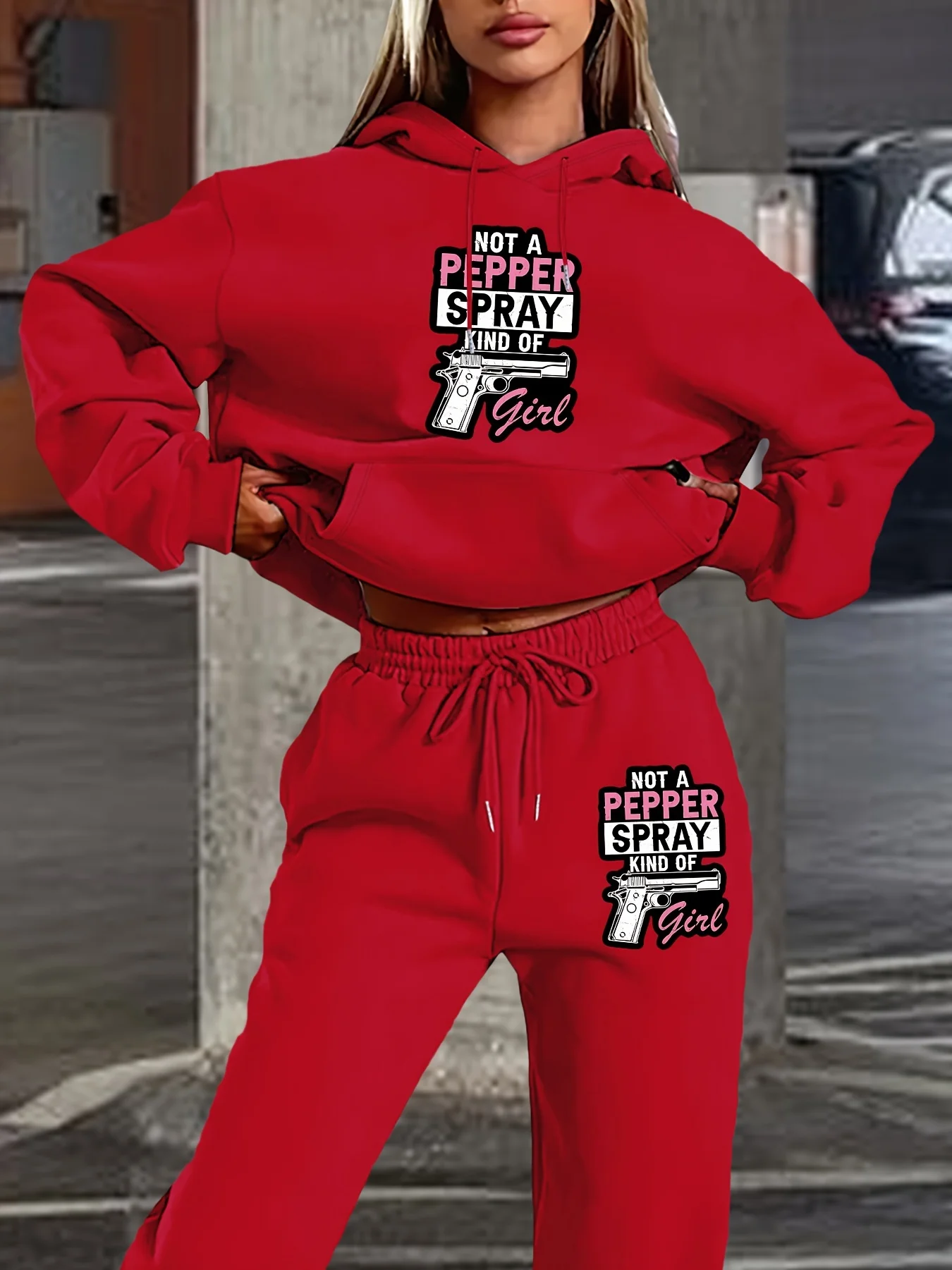 2025 Nueva pistola Impreso 3D Sudadera con capucha para mujer Conjunto de pantalones con sombrero Camisa casual de manga larga Conjunto para el hogar