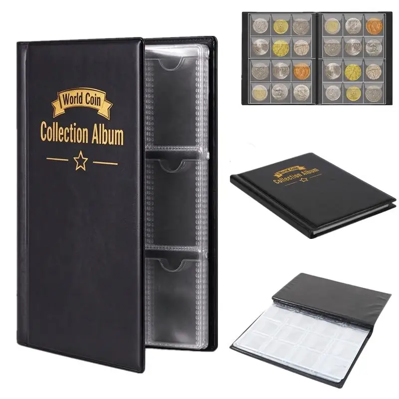 120Pockets Artificial PU Leather Coins Collection Album Book Collecting Money Organizer Storage Bags PVC Film